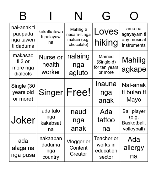 Diwes Canam Family Bingo Card