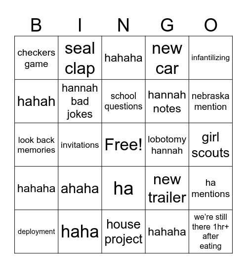 whehje Bingo Card
