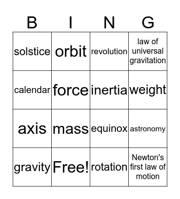 Science Vocabulary Terms Bingo Card