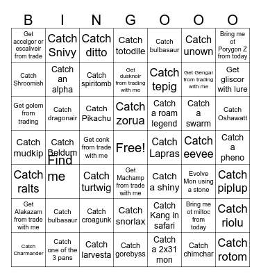 POKEMON! Bingo Card