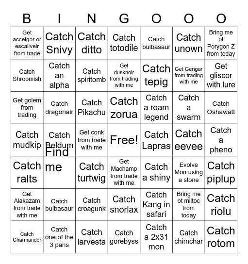 POKEMON! Bingo Card