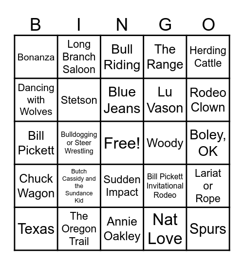 2025 Western Themed Bingo Card