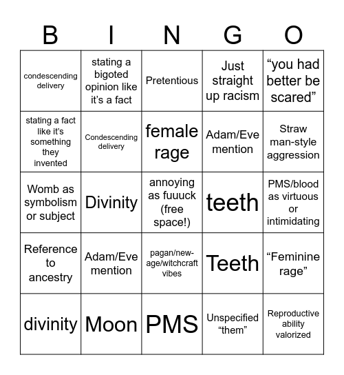 TERF art bingo Card