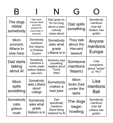 Party Bingo Card