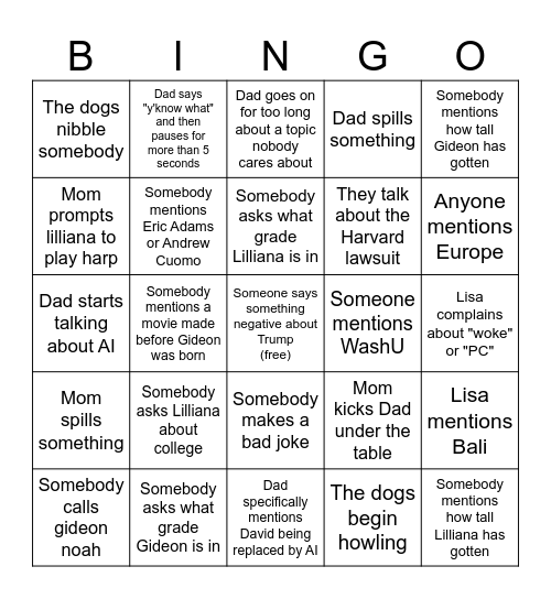 Party Bingo Card