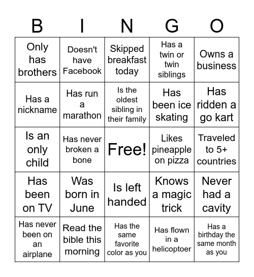 Mingle Bingo:  Find the person who... Bingo Card