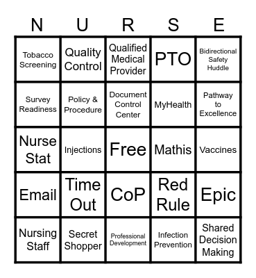 Nurse's Week 2025 Bingo Card