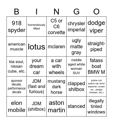 car spotting bingo berlin garage edition Bingo Card