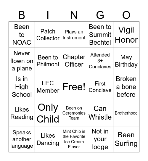 Conclave 2025 Bingo Card