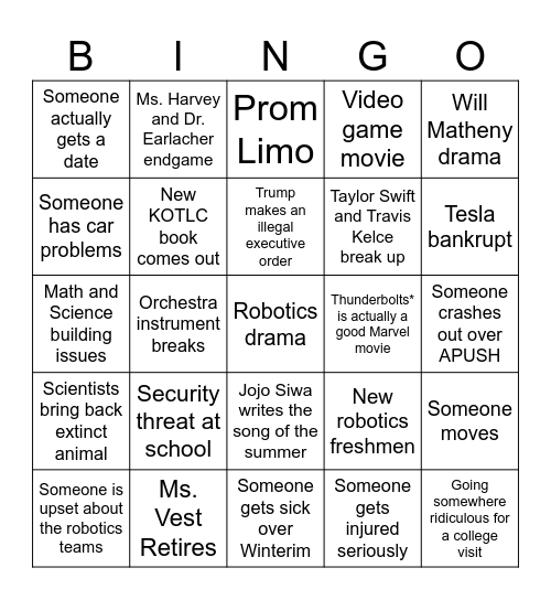 2025-2026 Halfway Bingo Card