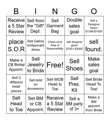 Bridal Bingo Card