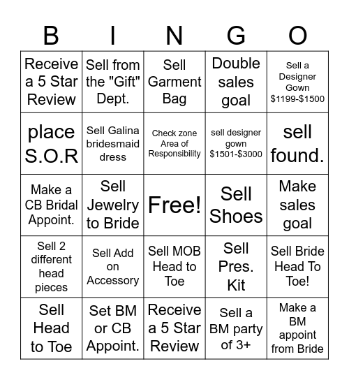 Bridal Bingo Card