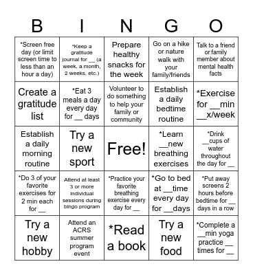 Sample Bingo Card