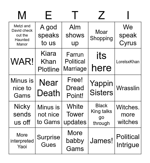 Destination: Rhea Bingo Card