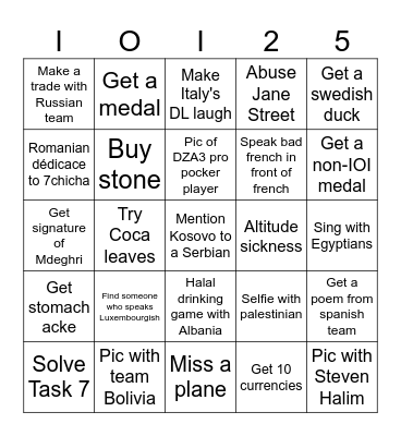 IOI '25 Bingo Card Bingo Card