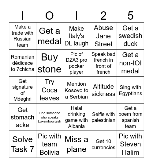 IOI '25 Bingo Card Bingo Card