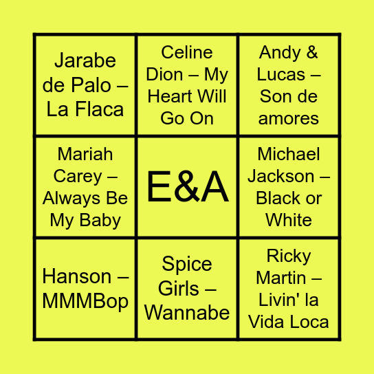 BINGO MILENIAL Bingo Card