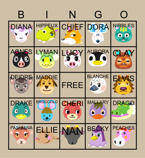ACNH Villager Hunt Bingo Card