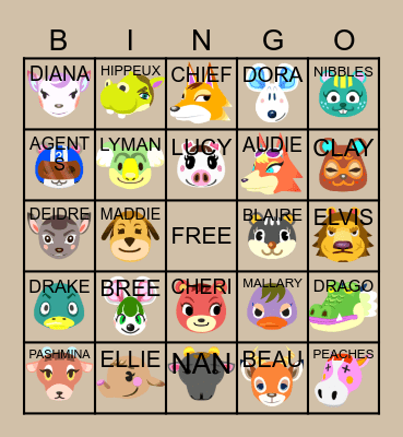 ACNH Villager Hunt Bingo Card