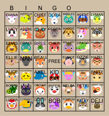 ACNH Villager Hunt Bingo Card