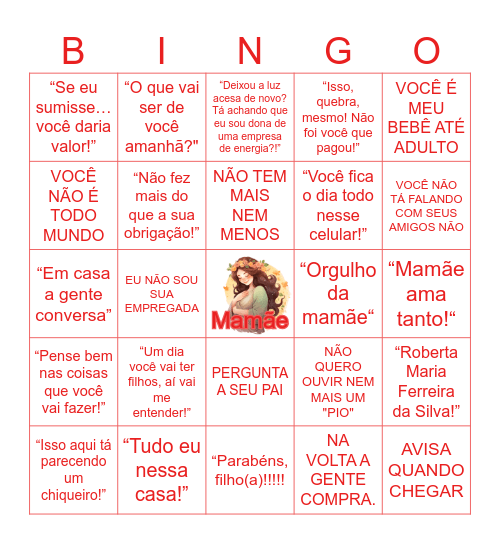 Dia das Mães Bingo Card