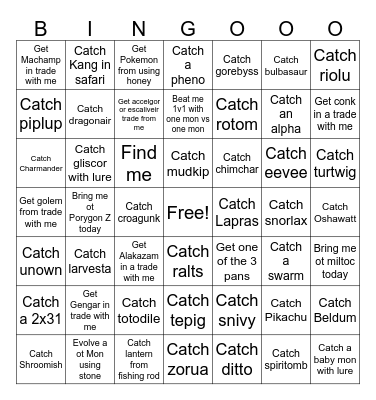 POKEMON Bingo Card