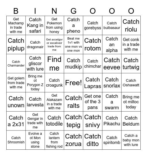 POKEMON Bingo Card