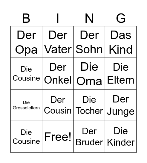 Die Familie Bingo Card