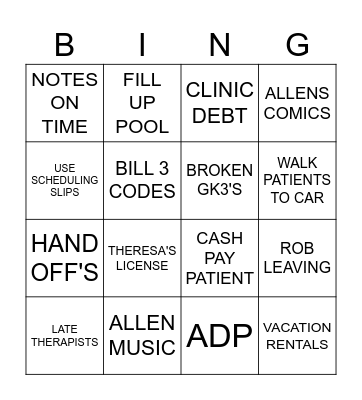 STAFF MEETING BINGO Card