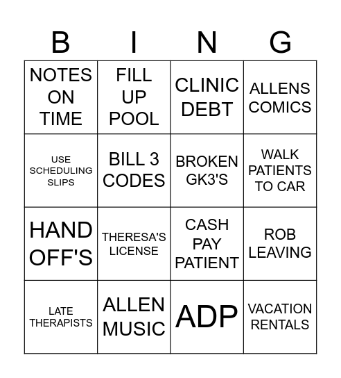 STAFF MEETING BINGO Card
