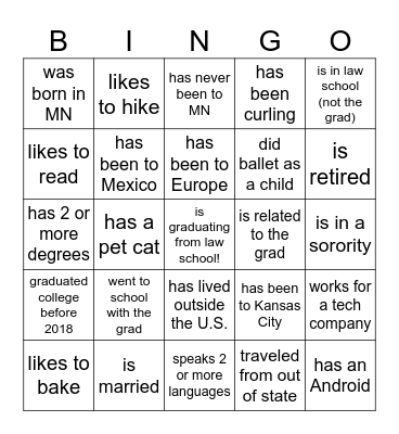 Find someone who... Bingo Card