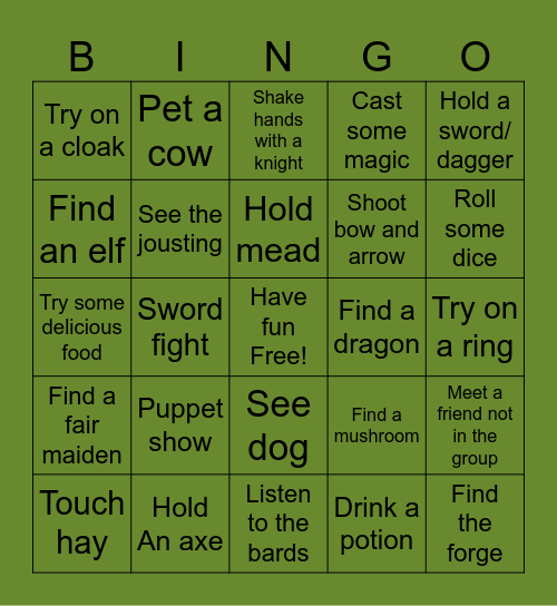 Mediaeval bingo Card