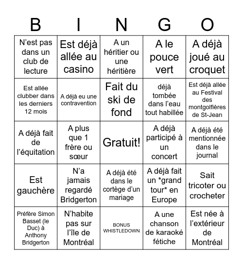 Trouve une personne qui... Bingo Card