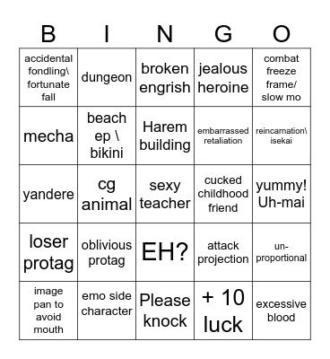 anime stereotypes Bingo Card