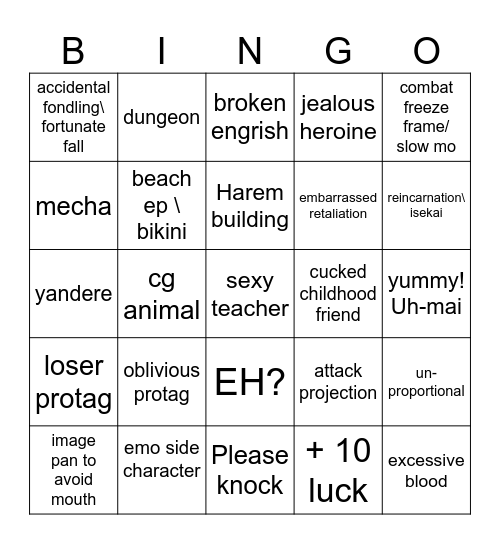 anime stereotypes Bingo Card