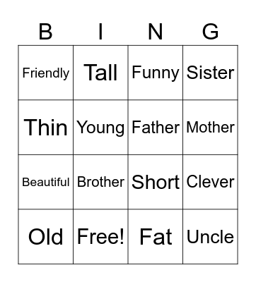 What does he/she look like? Bingo Card