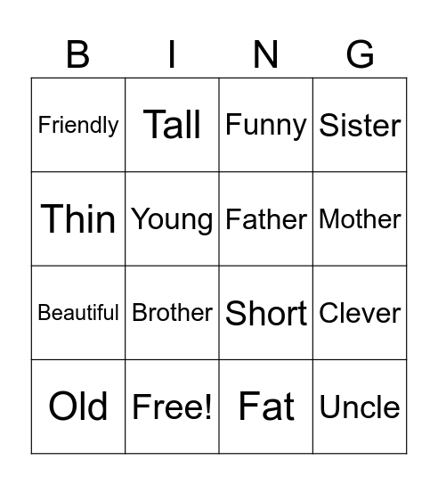 What does he/she look like? Bingo Card