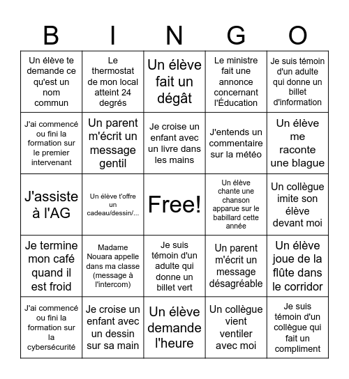Vie de prof! Bingo Card