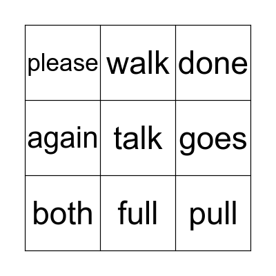 2nd Grade List 1 Bingo Card