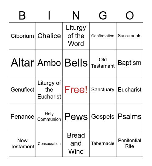 Catholic Bingo Card