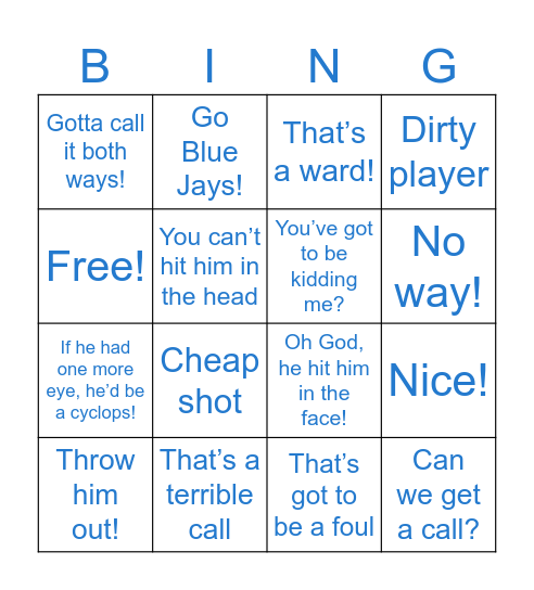 Go Blue Jays Bingo Card