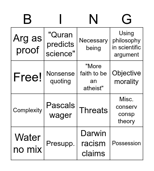 Religion Bingo Card