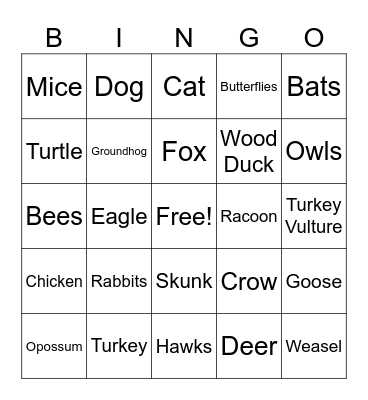 Wildlife Bingo Card