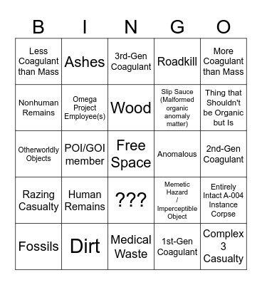 Department of Special Projects Bingo Card