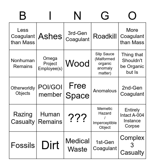 Department of Special Projects Bingo Card