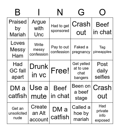Mama Drama Bingo Card