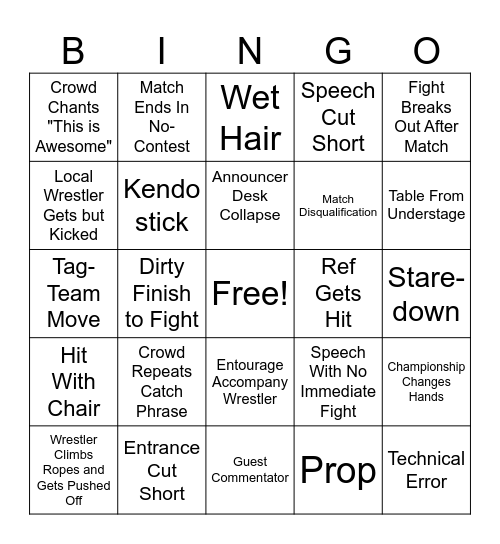 WWE Bingo Card