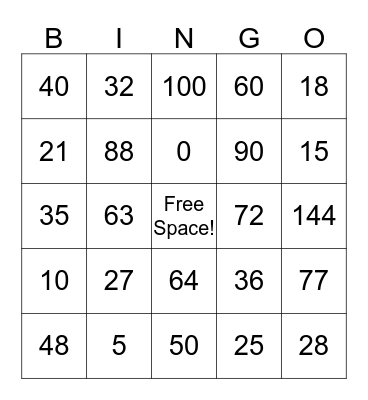 Multiplication Bingo! Bingo Card