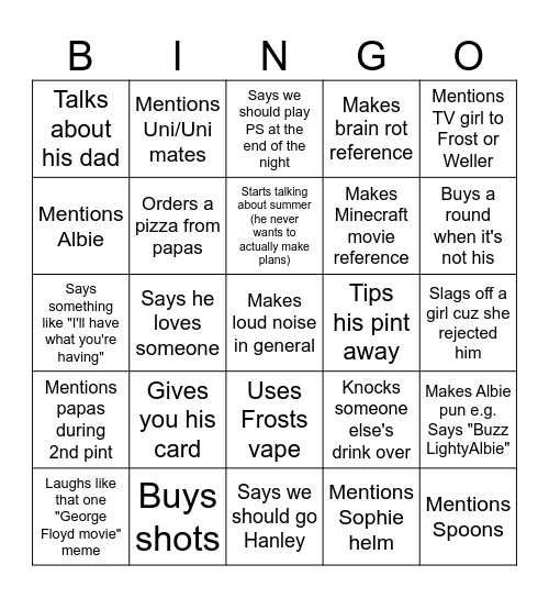 Pat Bingo Card