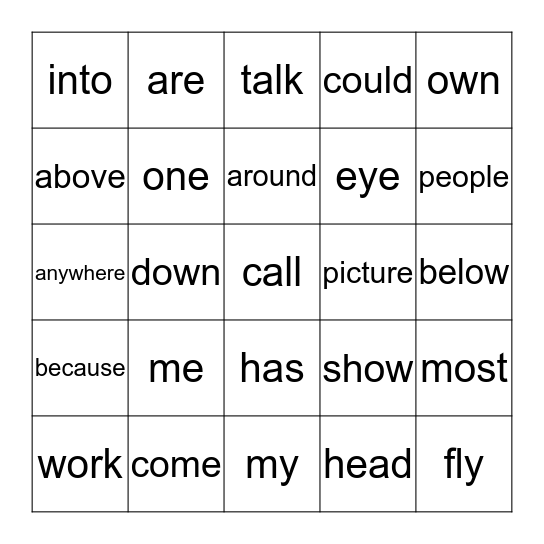 Irregular Word Bingo Card